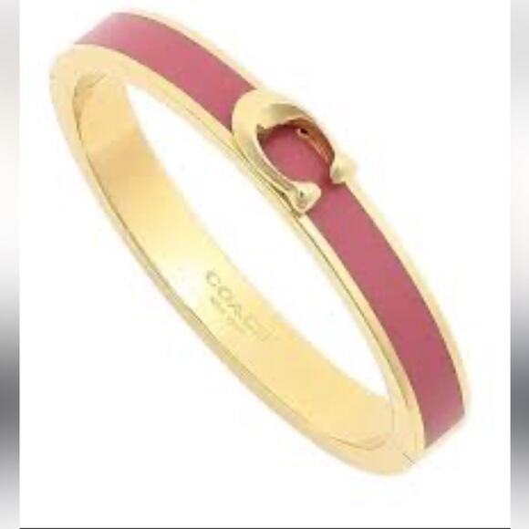 NWT Coach Signature Push Hinged Bangle in Gold/Pink/Petunia - Picture 2 of 9